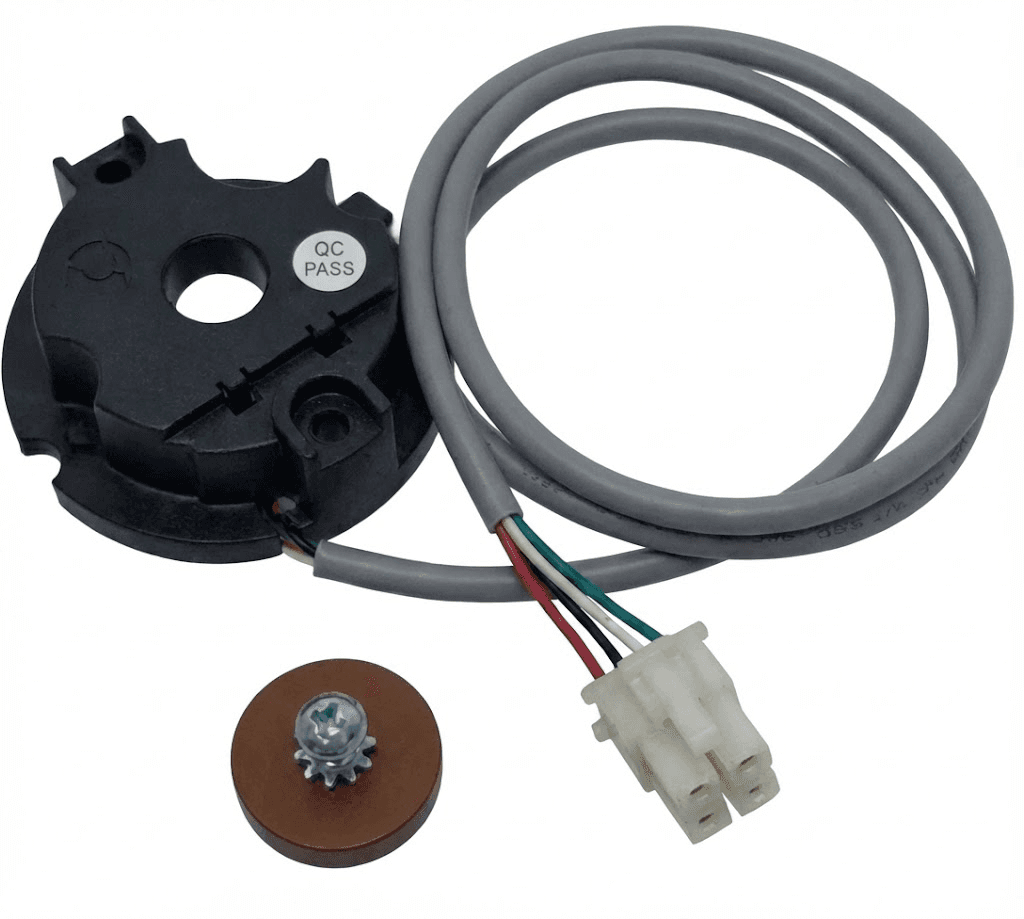 Stanley motor encoder and magnet kit with black housing, grey cable, and 4-pin connector